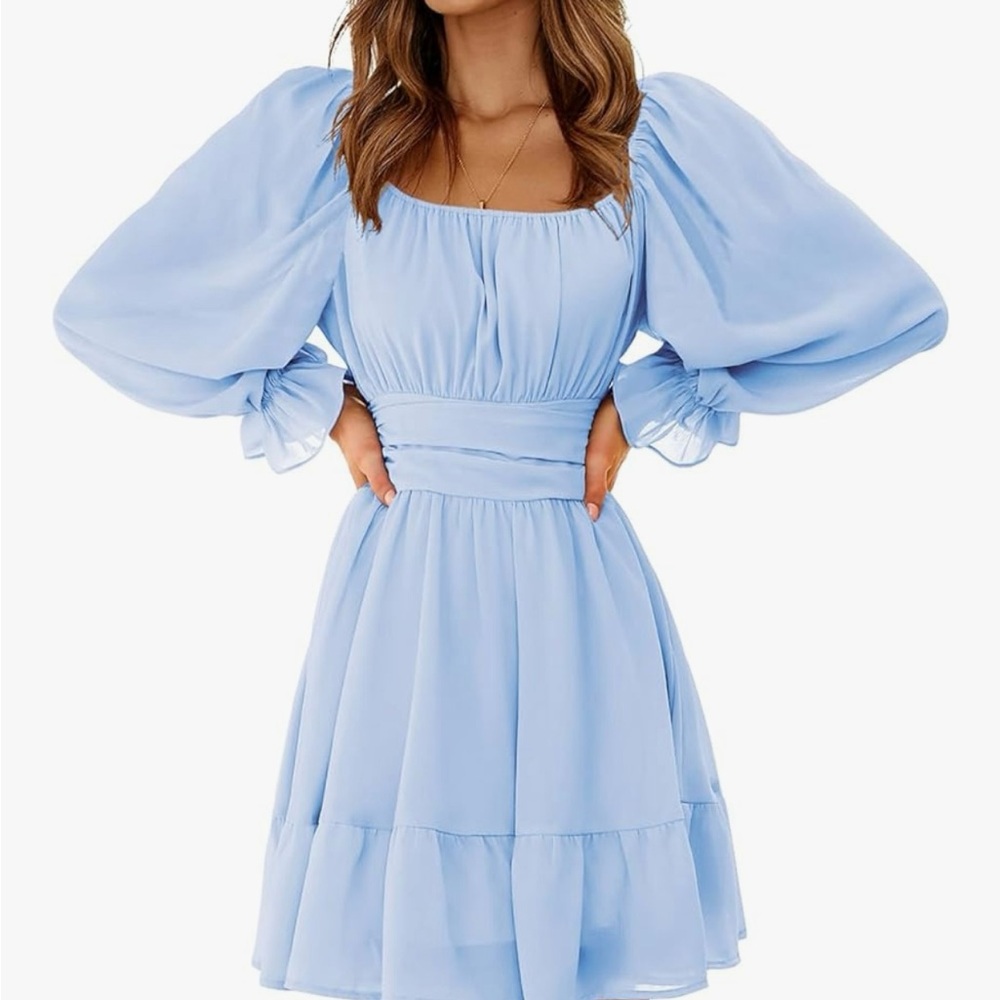 Elegant Long Sleeve Blue Dress